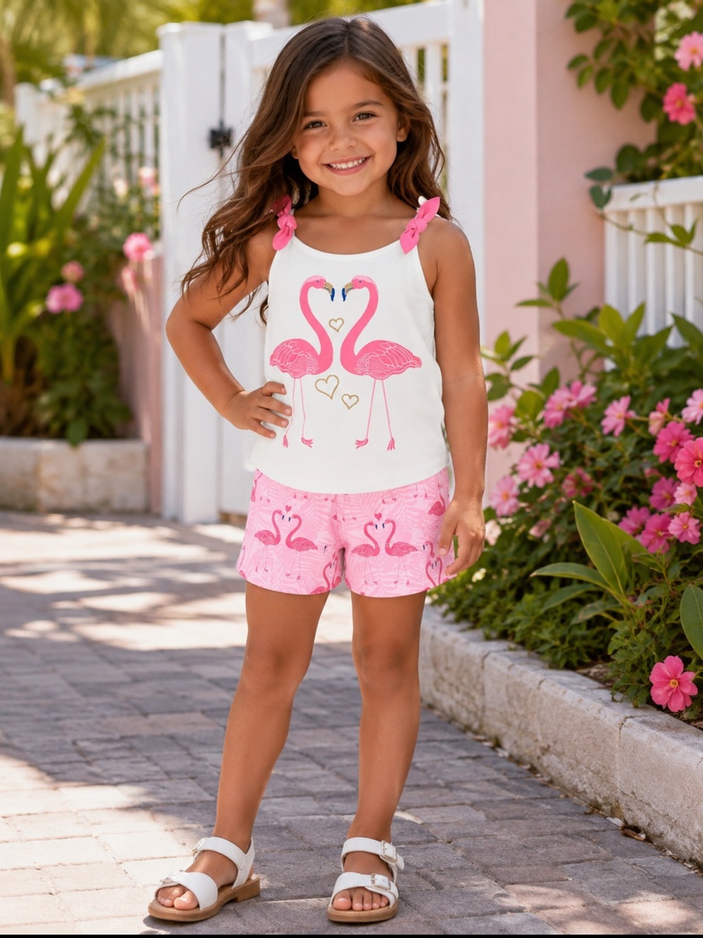 The Children’s Place Flamingo Print Kids Set Pink and White🦩Tank & Shorts